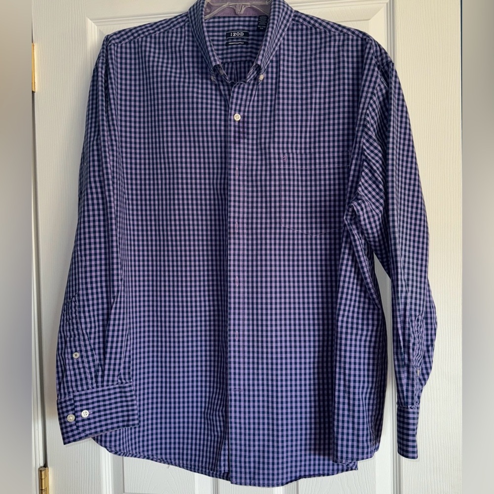 Izod premium essentials men’s 2XL XXL long sleeve gingham Purple Navy Checkered